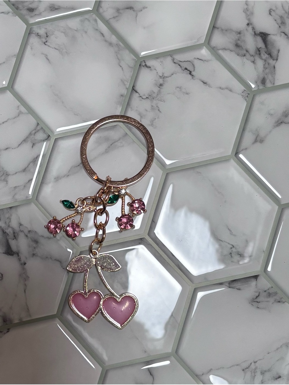 Pink Heart Shaped Cherries Keychain/Accessories